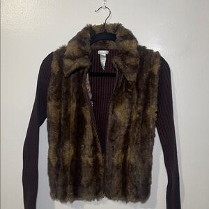 XOXO Brown Faux Fur Vest with Knit Sleeves